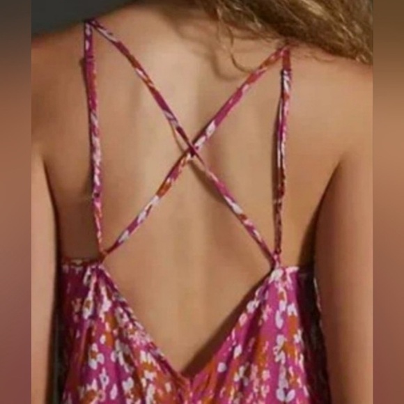 Anthropologie Slip Halter Strappy Pink Multi-Color Mini Dress Size Large NWT - Picture 2 of 3